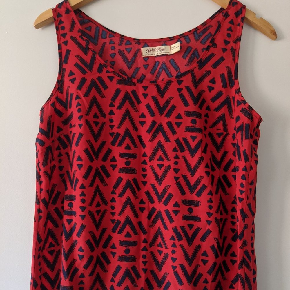 Red with Blue patterns Sleeveless Summer Top.